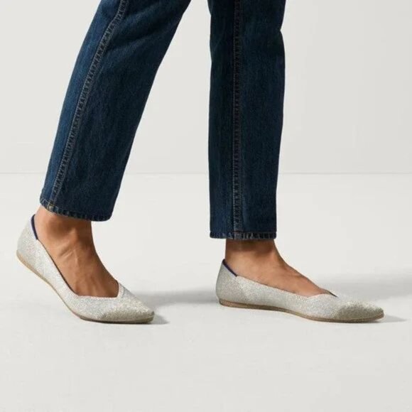 Rothy's The Pointed Toe Ballet Flat Slip On Sz 11.5 Diamond Metallic Shimmer NEW - Picture 3 of 15